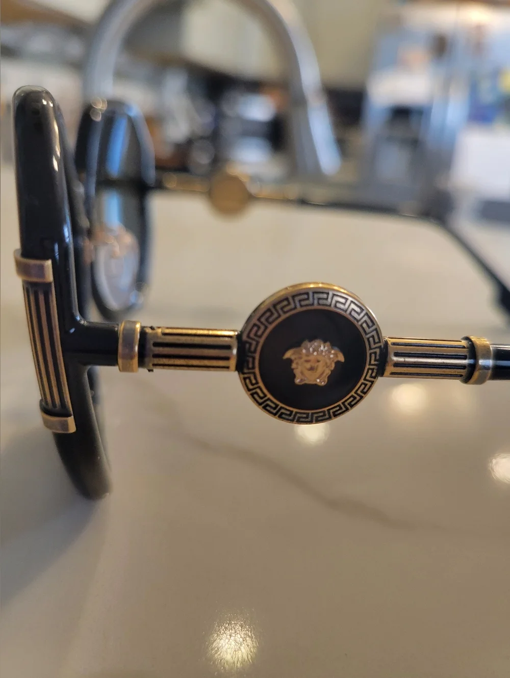 Versace Black and Gold Medusa Round Sunglasses